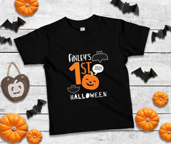 Personalised kids first Halloween T-Shirt with name, Boy or girl 1st Halloween shirt, Pumpkin costume