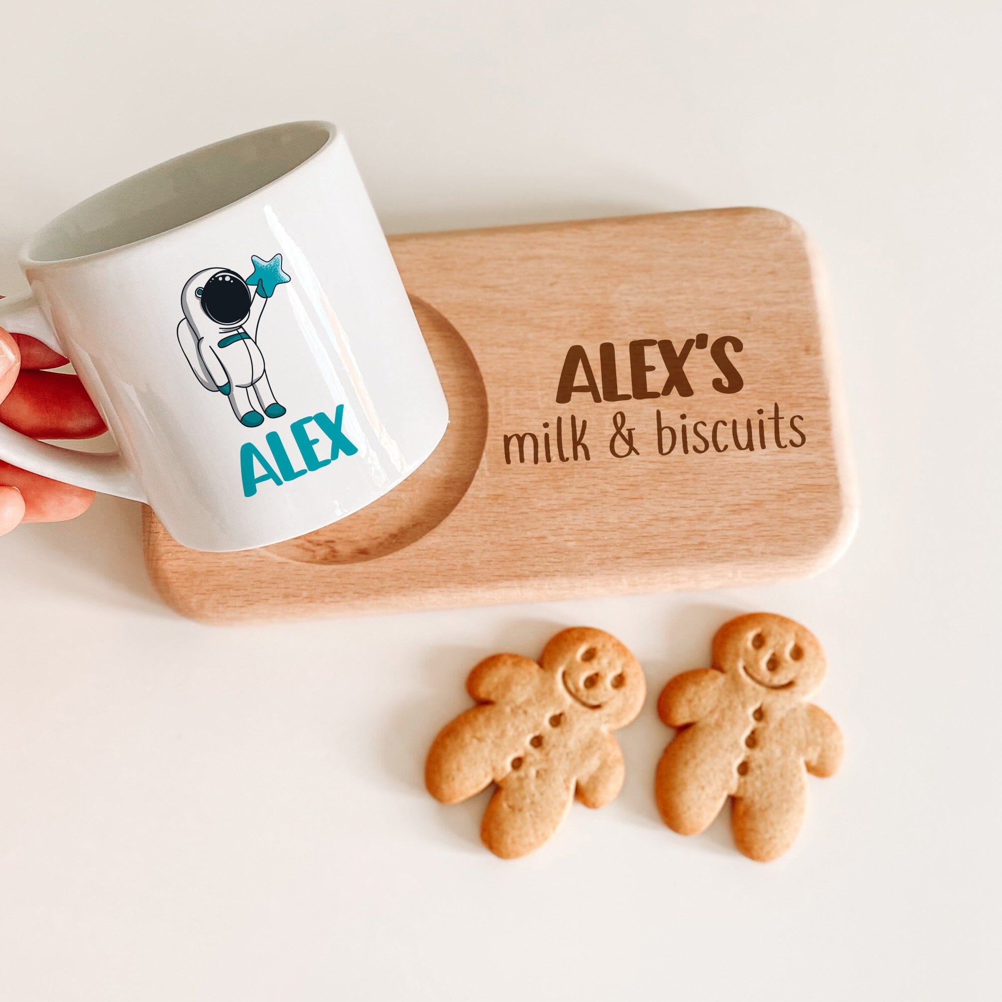 Personalised Kids Mug and Board with Child's Name Unicorn Astronaut Dinosaur Rainbow design