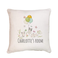 Personalised Kids room cushion with name, Kitten and balloons, Nursery decor, Children's Kids Cushion Cover