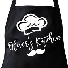 Personalised kitchen apron for men with name chef hat moustache, Gift for Him