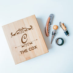 Personalised Laser Engraved Wooden Wine Tool Set, Wine Gift For Her Him Daddy, Accessories Opener Set