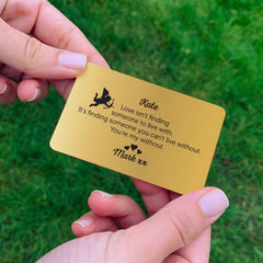 Personalised Love Metal Wallet Card, Gold or Silver, Valentine's Day Anniversary Birthday Gift for Wife