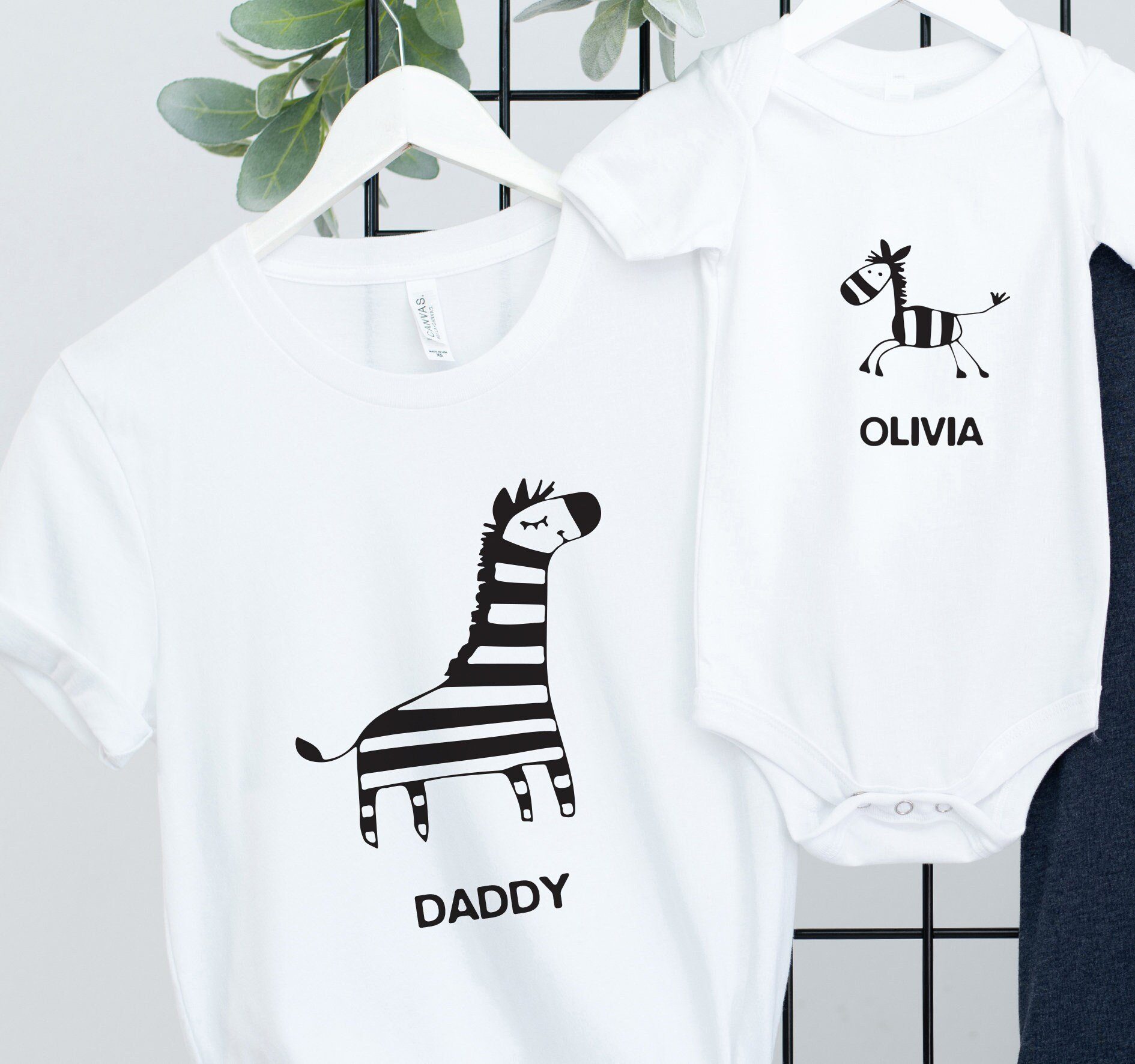 Personalised Matching Dad and baby zebra t-shirt, QTY 1, Father's Day gift with names