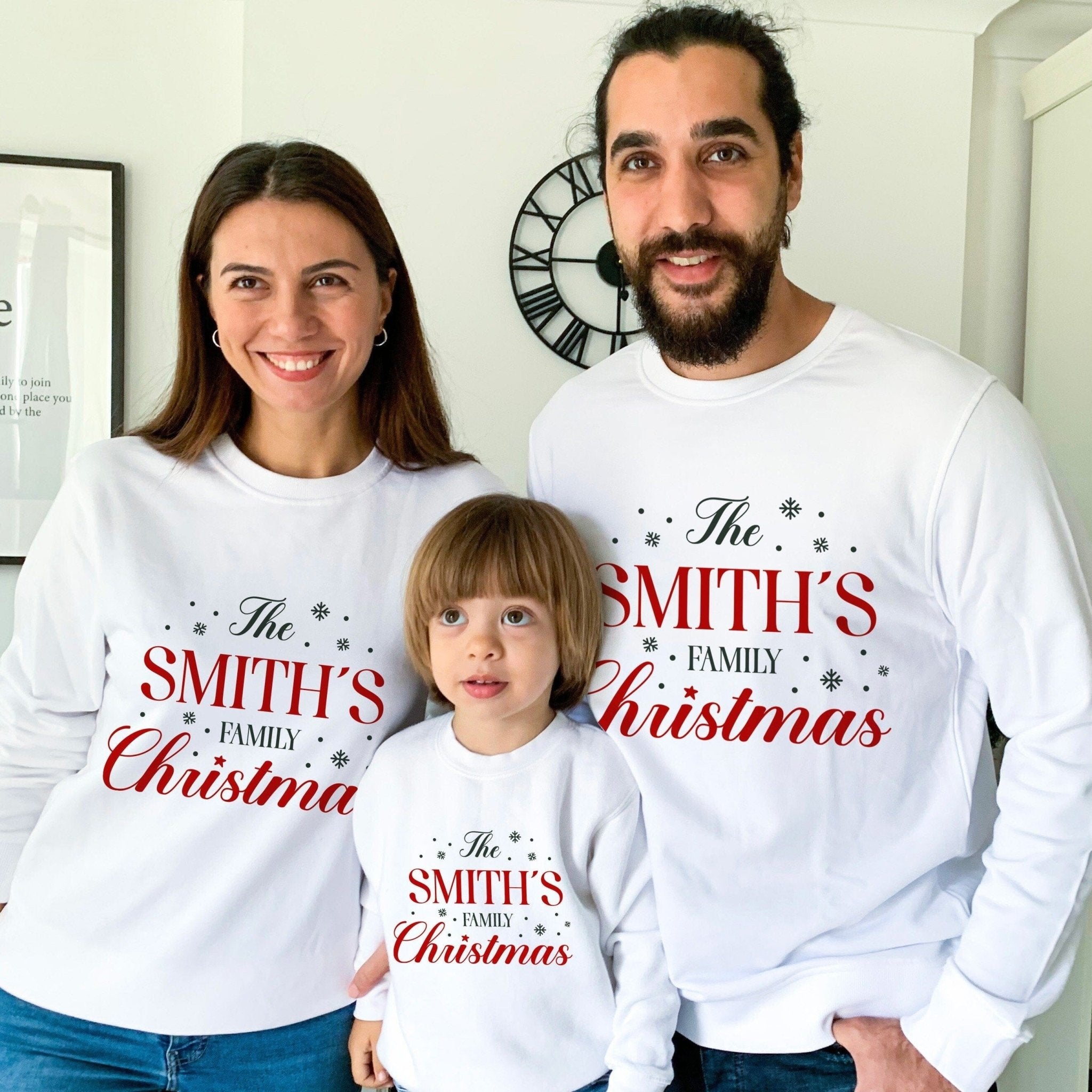 Personalised Matching Family Christmas Sweatshirt, Qty 1, Last Name Xmas Jumper Adult And Kids Size