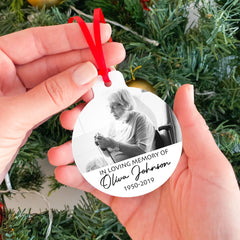 Personalised Memorial Christmas Ornament with Photo, Flat Metal Bauble