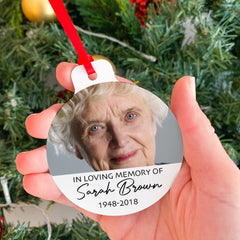 Personalised Memorial Christmas Ornament with Photo, Flat Metal Bauble