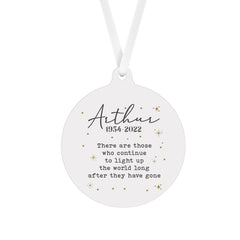 Personalised memorial metal ornament with name and date, Remembrance Christmas Tree Decoration