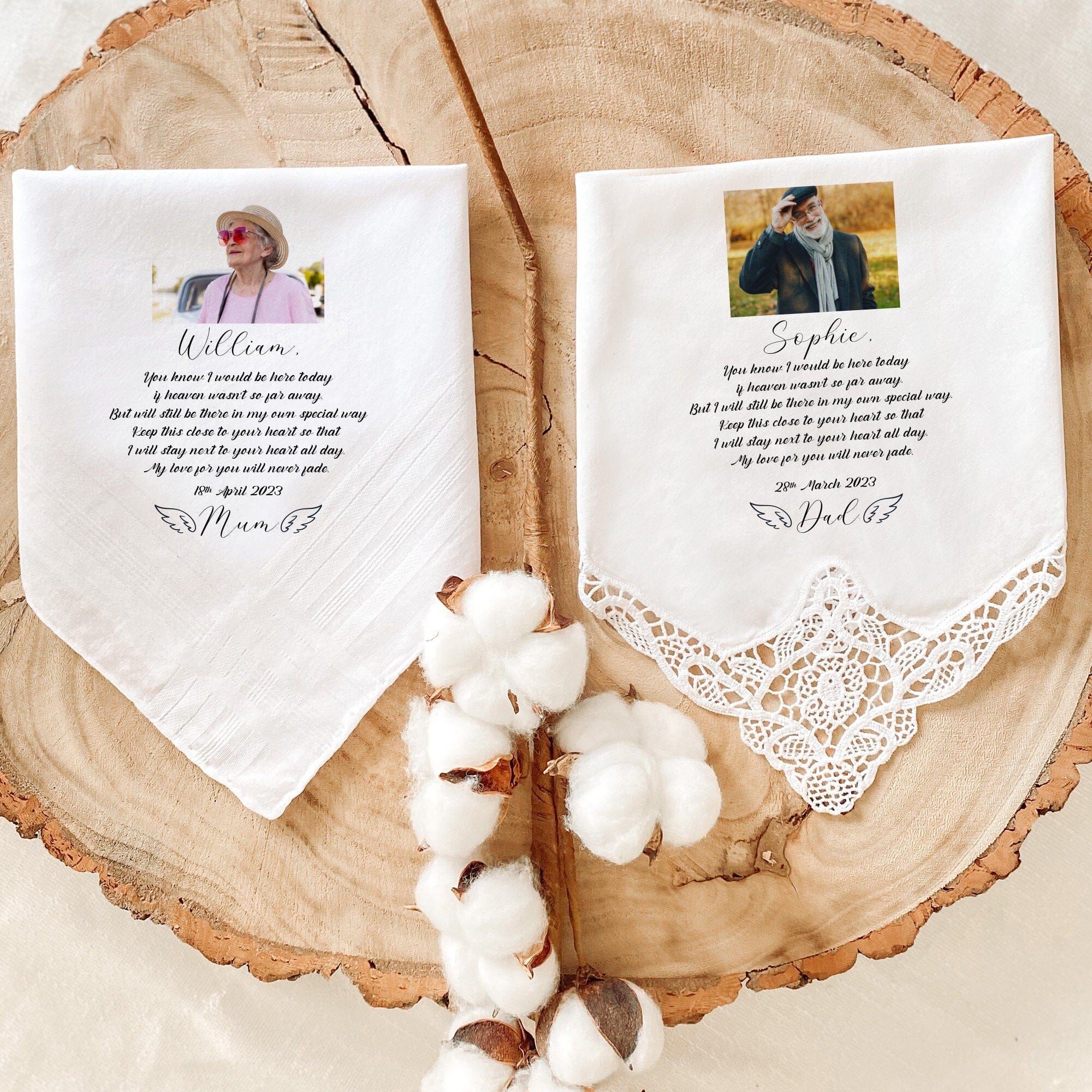 Personalised Memorial Wedding Handkerchief, Photo Of Passed Away Family Members, Rememerance Loving Memory