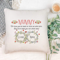Personalised Mother's Day Gift with child names, Mummy belongs to cushion cover, Gift for Mum
