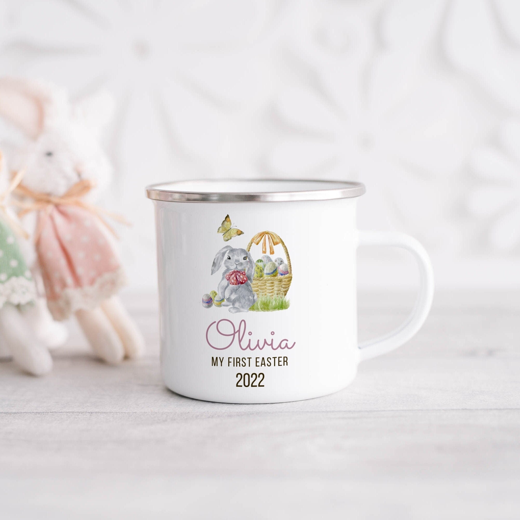 Personalised My First Easter Enamel Mug with Name, Baby Easter Keepsakes, 1st Easter Gift
