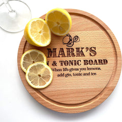 Personalised name engraved gin tonic board, Gin and tonic gift, Gift for birthday, new home gift
