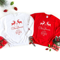 Personalised our first Christmas jumper as Mr & Mrs last name, Newlywed New Husband Wife