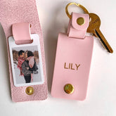 Personalised Photo Keyring with a name, PU Leather Keychain, Gift for her him