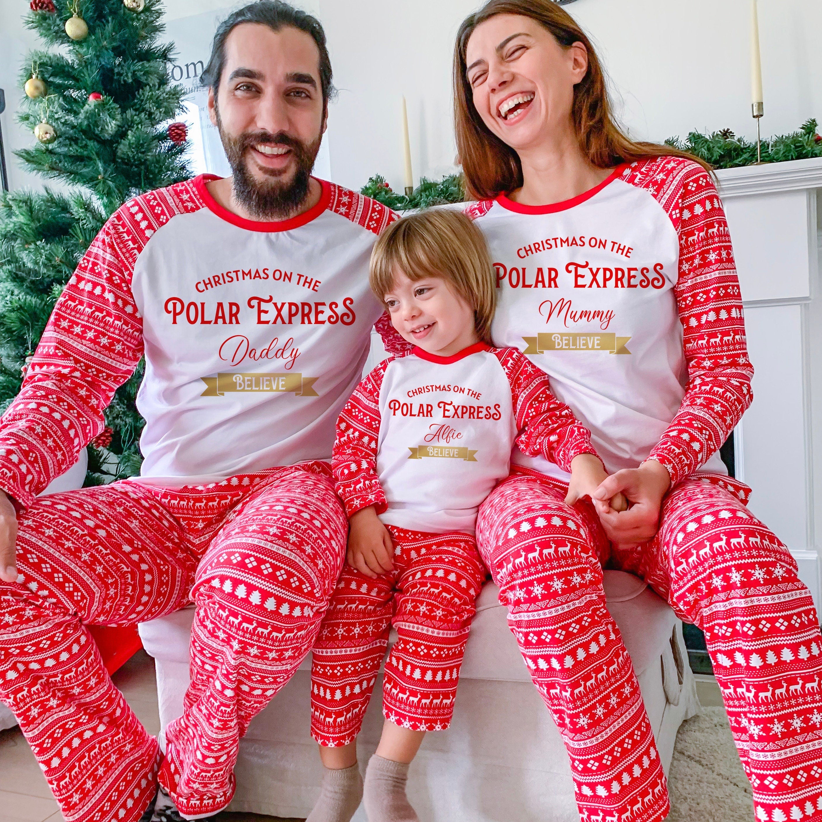 Personalised Polar Express Family Christmas Pyjamas with names and gol –  Pomchick
