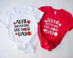 Personalised Red Nose Day T-Shirt, Adult And Kids Sizes, Red Nose Day, Name Supporting