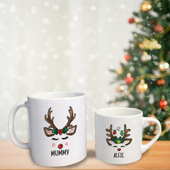 Personalised Reindeer Christmas Family Matching Mug, Xmas Gift For Her Mum Dad Son Daughter
