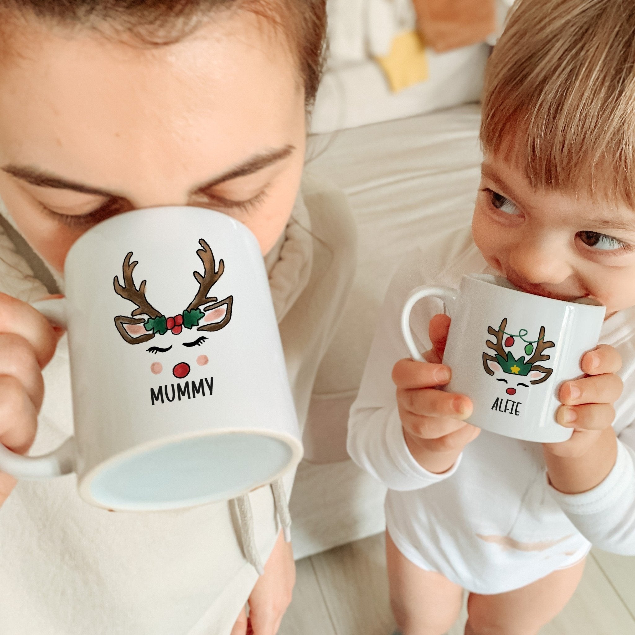 Personalised Reindeer Christmas Family Matching Mug, Xmas Gift For Her Mum Dad Son Daughter