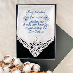 Personalised something blue wedding handkerchief Bridal shower hanky Gift for bride