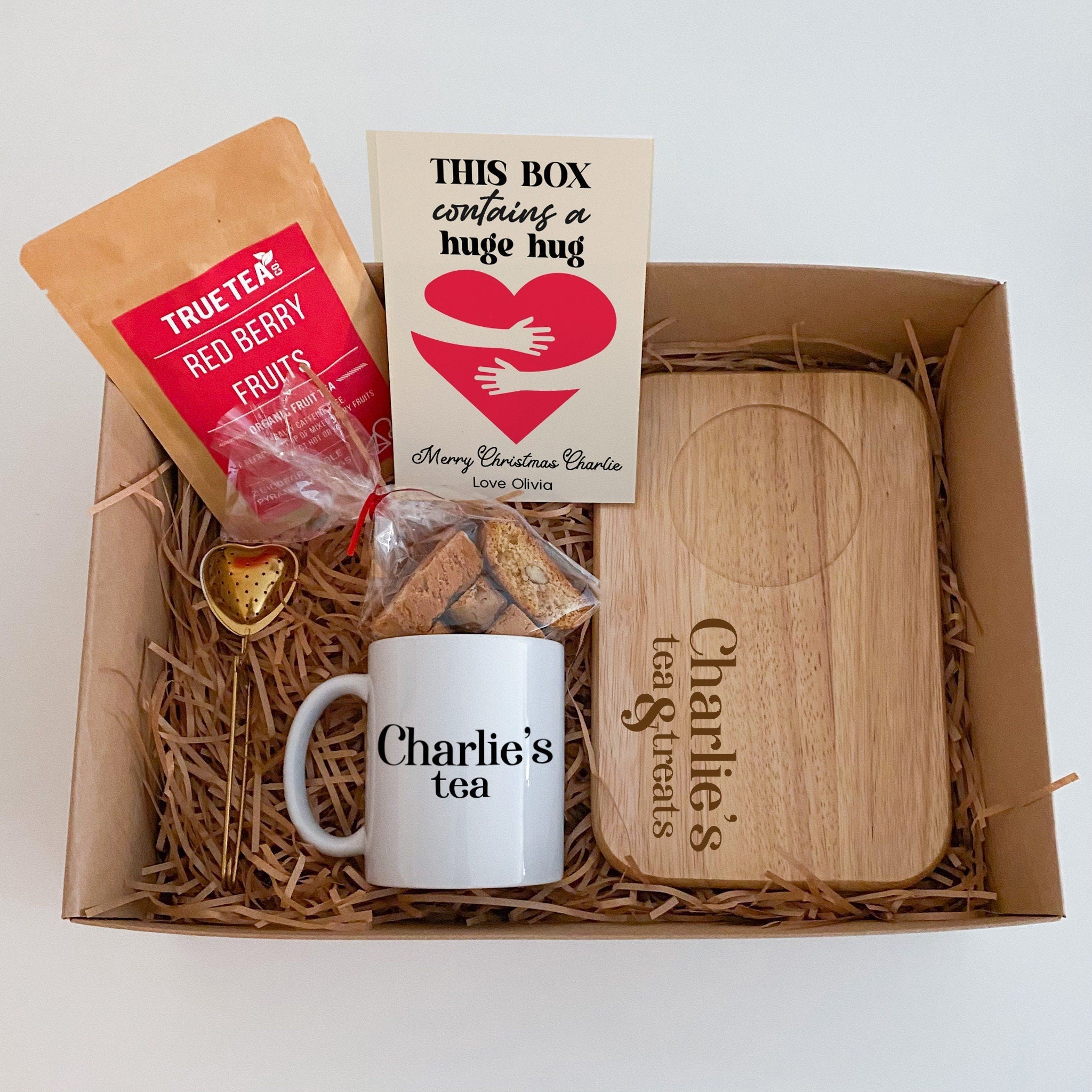 Personalised Tea and Biscotti Gift Set, Christmas Gift for him and her, This Box Contains A Big Hug