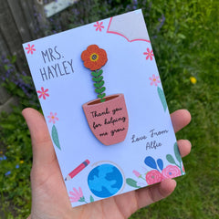 Personalised Teacher Card With Flower Token, Teacher Gift, Thank You For Helping Me Grow, Appreciation End Of Term