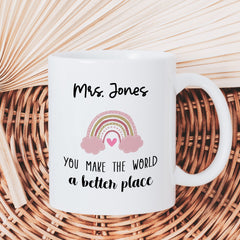 Personalised Teacher Mug, Rainbow, Teacher End Of Term Thank You Gift With Name