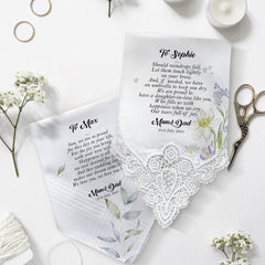 Personalised wedding handkerchief gift from father and mother of the groom to the bride CH1