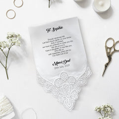 Personalised wedding handkerchief gift from father and mother of the groom to the bride CH1
