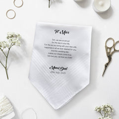 Personalised wedding handkerchief gift from father and mother of the groom to the bride CH1