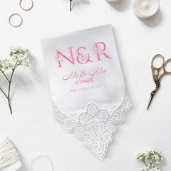 Personalised wedding handkerchief with initials, last name, wedding date