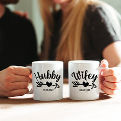 Personalised Wifey Hubby Mug with Wedding Date, Bride Groom Mr Mrs engagement gift