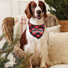 Plaid Merry Christmas Triangle Dog Scarf, Christmas Gift For Dog Owner, Dogs First Xmas Present
