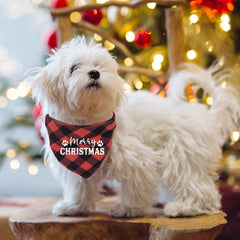 Plaid Merry Christmas Triangle Dog Scarf, Christmas Gift For Dog Owner, Dogs First Xmas Present