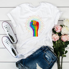 Pride t-shirt, UNISEX tee, Rainbow Coloured Hand With a Fist Raised Up, LGBTQ shirt, Pride Week