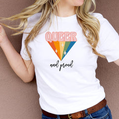 Queer And Proud Pride T-Shirt, Unisex Tee, Rainbow Heart Tee, Lgbtq+ Flag Tshirt