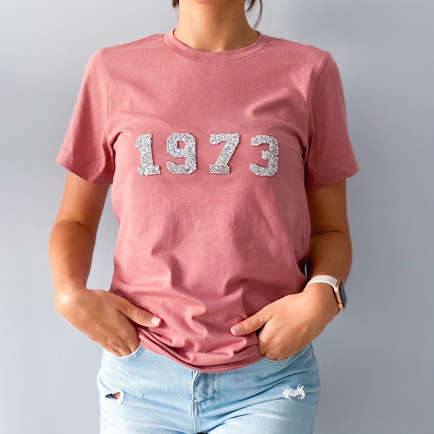 Rhinestone birthday year t-shirt, 2002 1992 1982 1972 etc, Unisex birthday top, Gift for Women