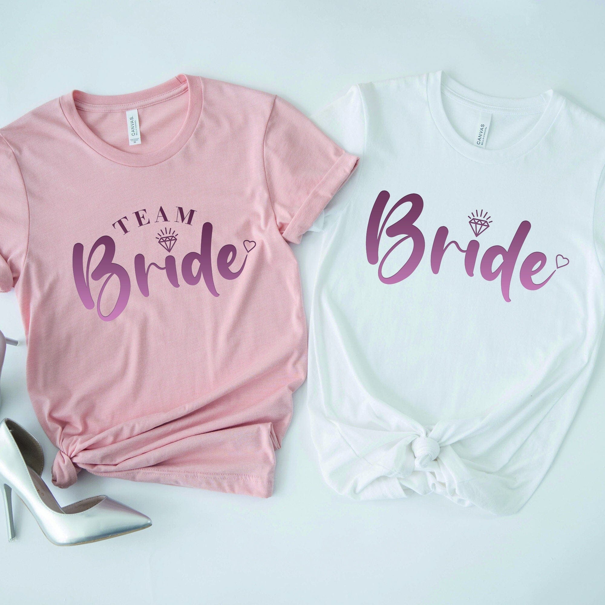 Rose Gold Foil bride and team bride T-shirt Diamond Bridal Mauve Peach Hen Bachelorette Party Top