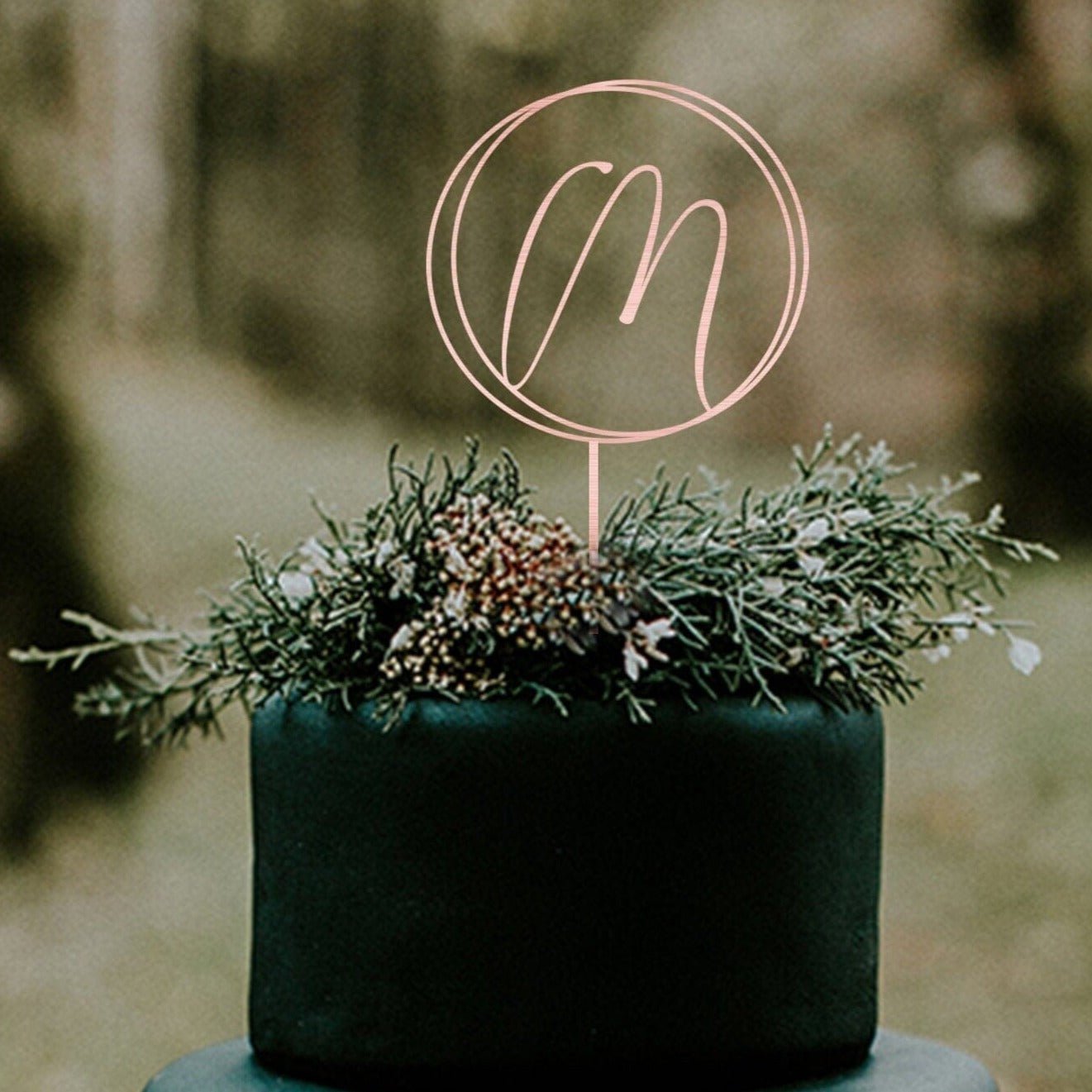 Script Initial Wedding Birthday Wooden Cake Topper by TheBarkersArt, Elegant Gold Personalised Cake Topper with a letter CR3