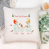 Snowman family portrait, Personalised Christmas cushion cover with the last name and names