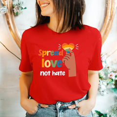 Spread Love Not Hate Pride T-Shirt, Unisex Tee, Rainbow Heart Tee, Lgbtq+ Flag Tshirt