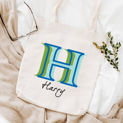 Stylish tote bag with name and initial, Gift for her, Unique gift for women