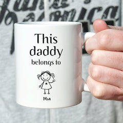 This daddy belongs to mug with kids names, Children's drawing, Personalised First Father's Day Gift