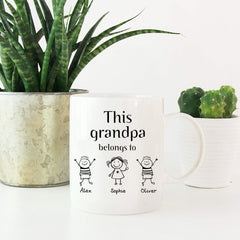 This grandpa belongs to mug with grandchildren names, Children's drawing, Personalised Father's Day Gift