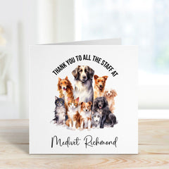 Veterinary card with envelope, Thank you to all the staff at Vet Clinic Name, Dog Cat Pet Owner