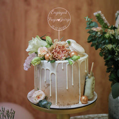 Wooden Engagement Cake Topper with a Date and Names, Custom Wood Decor Bridal Shower EN1