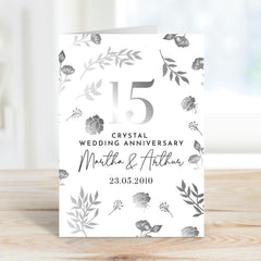 15th Crystal Wedding Anniversary Card 15 Years Personalised Couple Name Elegant Floral Design Romantic Keepsake Gift for Husband or Wife