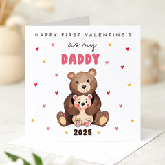 1st Valentine's Day Card for Daddy Bear Cute Teddy Bear Heartwarming Card from Baby Thoughtful Gift Dad's First Valentines Son Daughter Dada