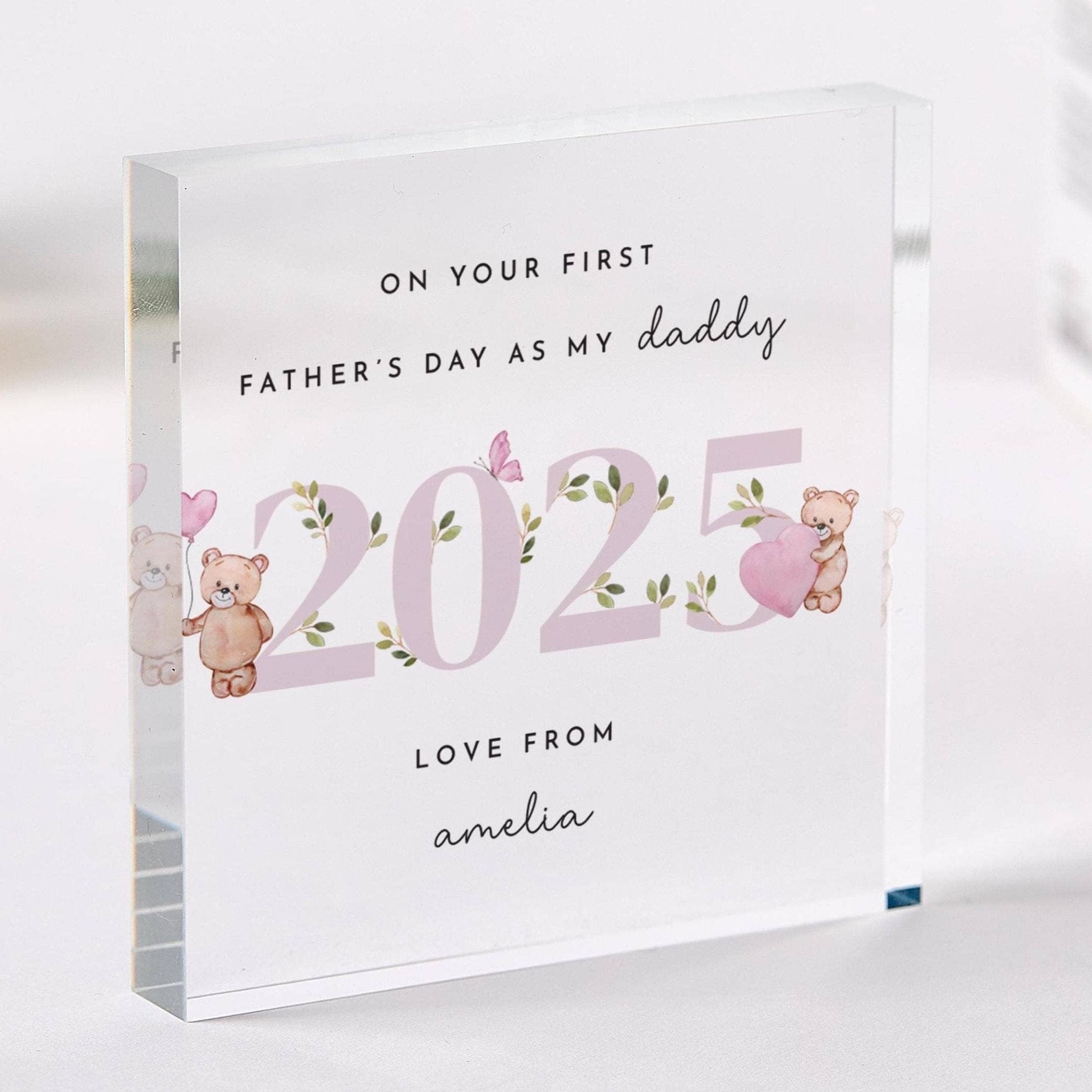 2025 First Fathers Day Dad Personalised Plaque Custom Acrylic Teddy Bear Keepsake Daddy Daughter
