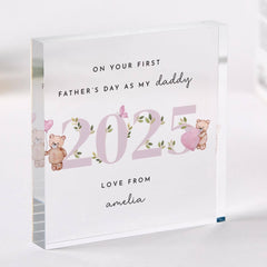 2025 First Father's Day Gift For Dad Personalised Plaque Custom Acrylic Gift from Baby Girl Teddy Bear Keepsake for New Daddy From Daughter
