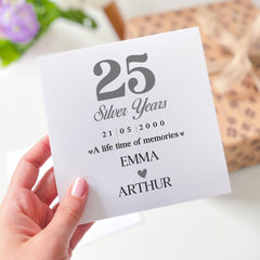 25th Silver Wedding Anniversary Card Personalised Milestone Keepsake for Husband Wife Parents or Couple Celebration Gift 25 Years Marriage
