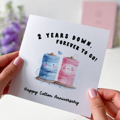 2Nd Anniversary Card 2 Years Down, Forever To Go Cute Happy Second Cotton Anniversary Card For Wife Husband Boyfriend Girlfriend